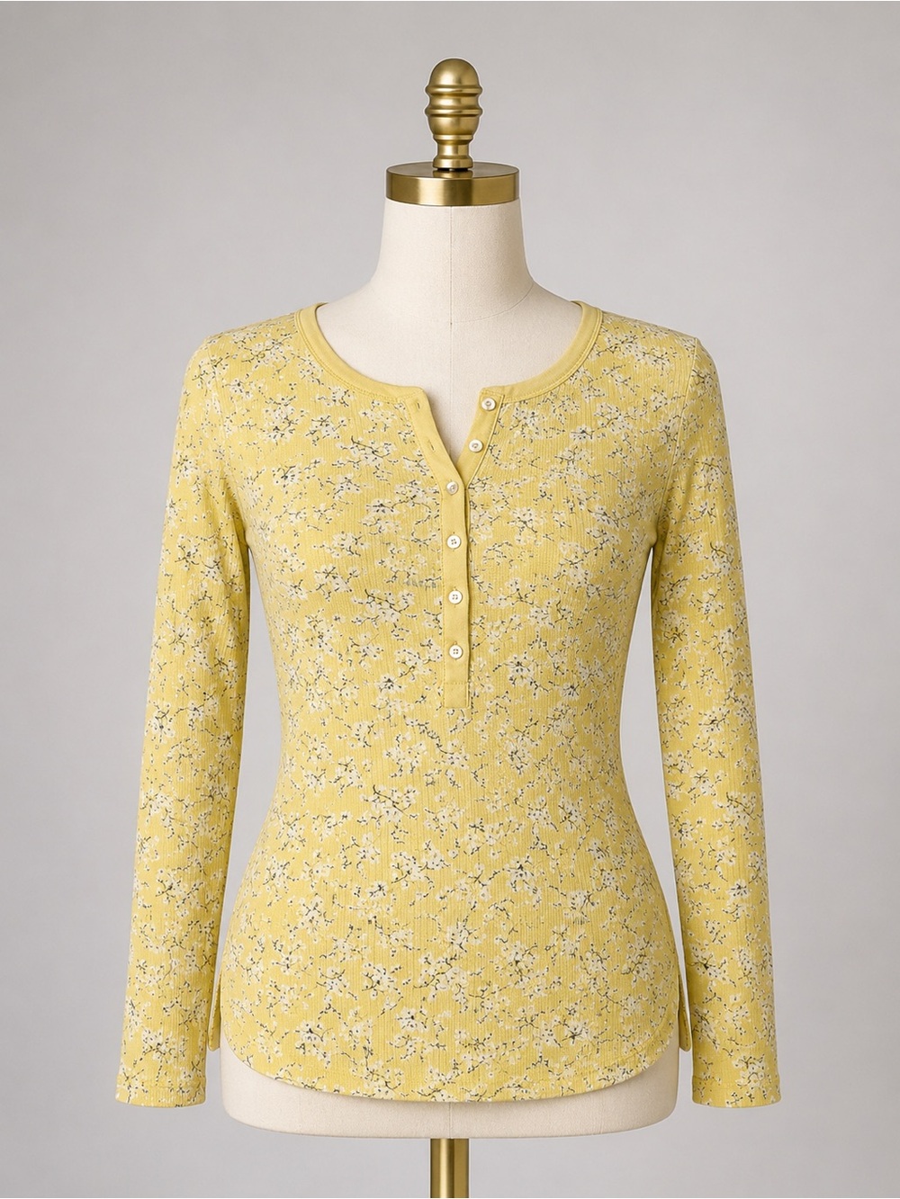 Chaps Yellow Long-Sleeve Knit Top with Denim Shorts